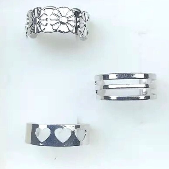 Toe Rings 3 pc Foot Jewelry Silver Adjustable Beach Summer Hippie Boho Vacation - Picture 1 of 4
